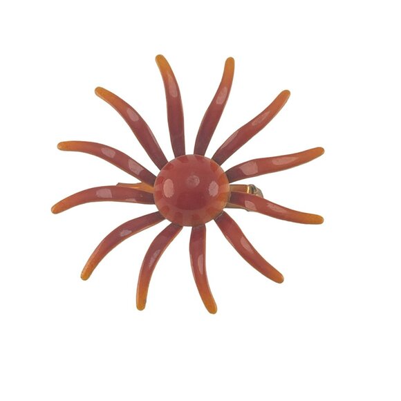 Vintage Orange and Red Enameled Flower Brooch 2 Inch 1960s - Picture 1 of 6